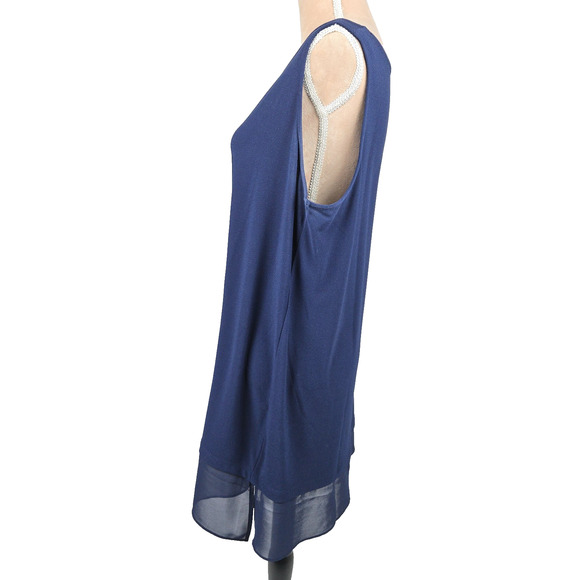 Dennis Basso Caviar Crepe Asymmetrical Chiffon Hem Tank Navy Size 1X - Picture 2 of 8